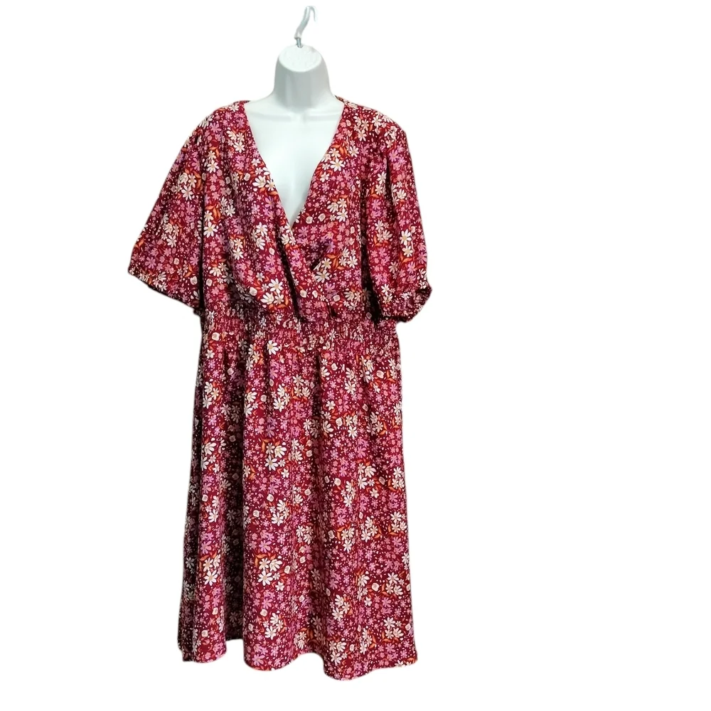 (EUC) Draper James RSVP Cottagecore Collection 3X Burgundy Floral Midi Dress